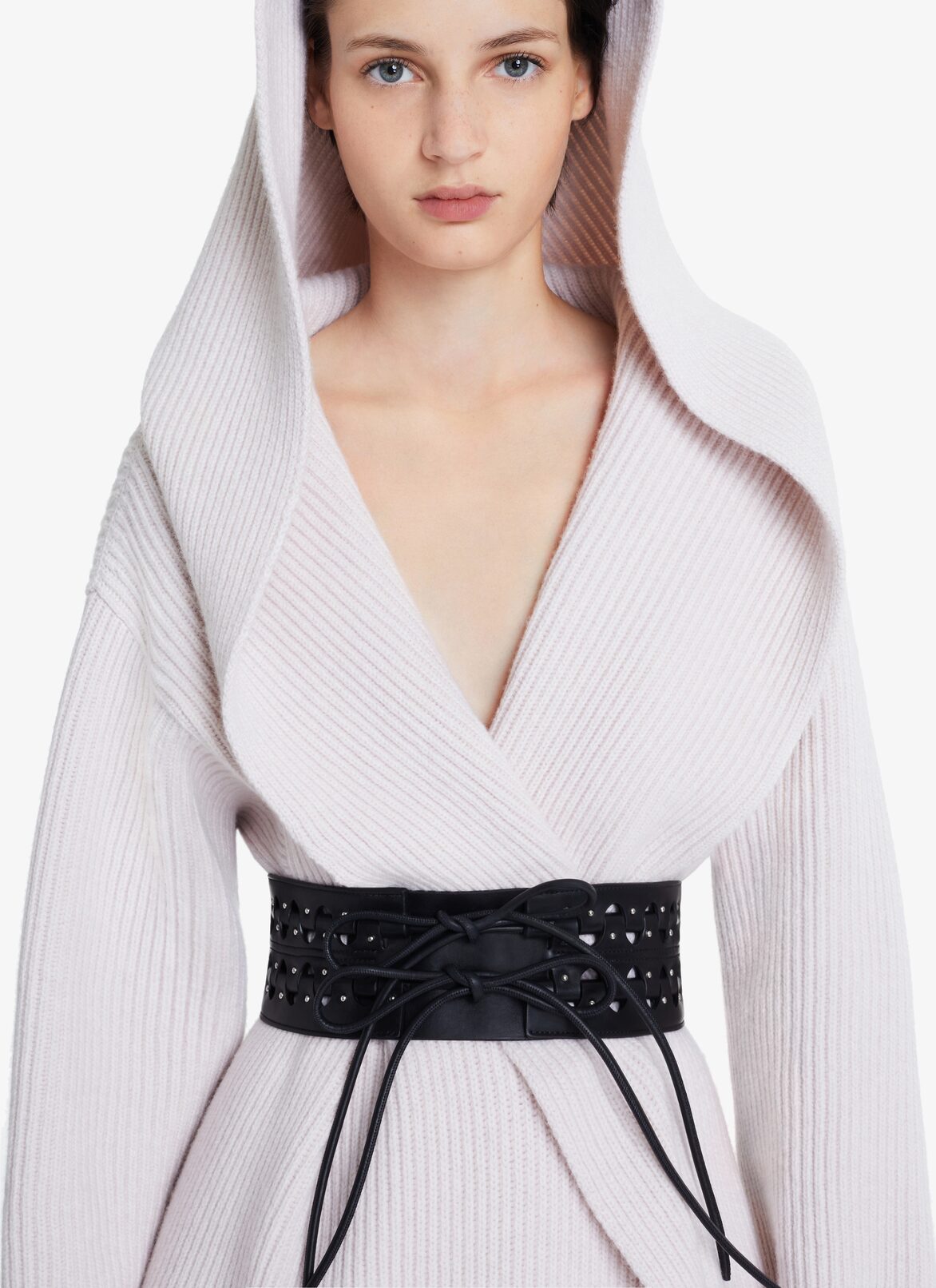 LARGE RIBBED HOODED COAT ALAÏA POUDRE LARGE RIBBED HOODED COAT